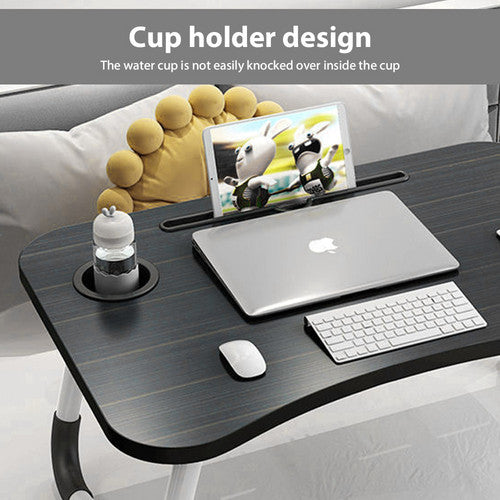 Black Laptop Stand Table Foldable Desk Computer Study Bed Adjustable Cup Slot Tray - Image 4
