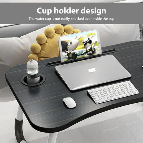 Black Laptop Stand Table Foldable Desk Computer Study Bed Adjustable Cup Slot Tray - Image 4