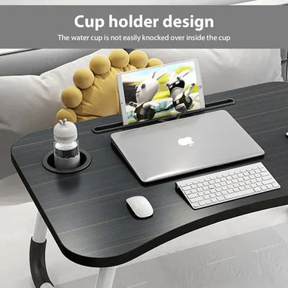 Black Laptop Stand Table Foldable Desk Computer Study Bed Adjustable Cup Slot Tray - Image 4