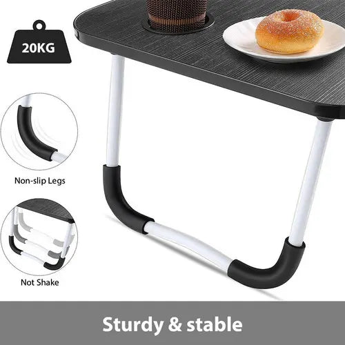 Black Laptop Stand Table Foldable Desk Computer Study Bed Adjustable Cup Slot Tray - Image 5