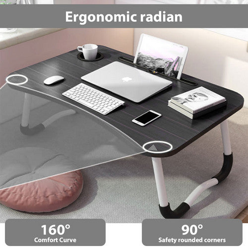 Black Laptop Stand Table Foldable Desk Computer Study Bed Adjustable Cup Slot Tray - Image 6