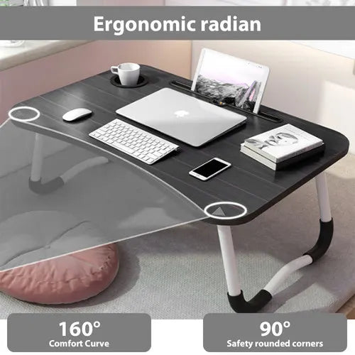 Black Laptop Stand Table Foldable Desk Computer Study Bed Adjustable Cup Slot Tray - Image 6