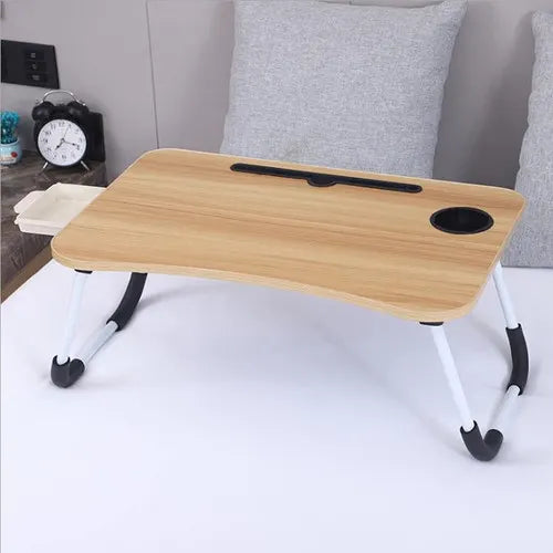 Wood Laptop Stand Table Foldable Desk Computer Study Bed Adjustable Cup Slot Tray - Image 5