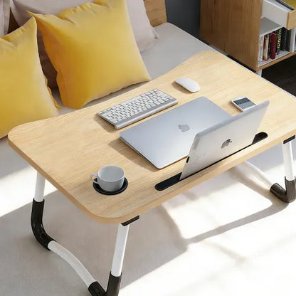 Light Wood Laptop Stand Table Foldable Desk Computer Study Bed Adjustable Cup Slot Tray - Image 2