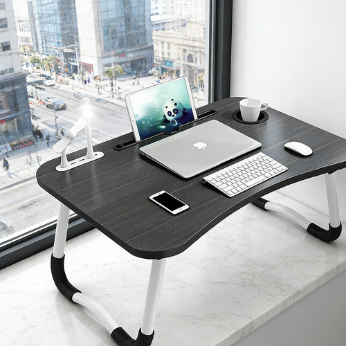 Black Laptop Stand Table Foldable Desk Computer Study Bed Adjustable Cup Slot Tray/linght and Fan - Image 7