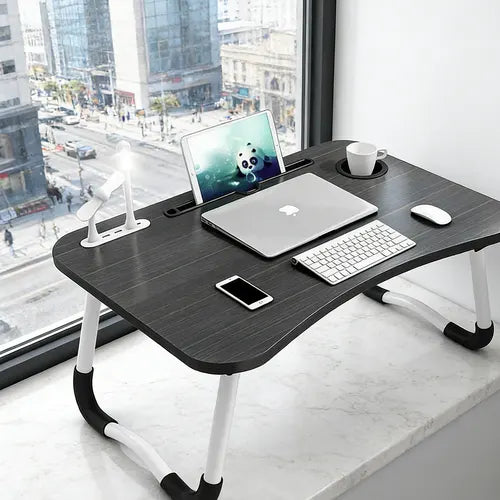 Black Laptop Stand Table Foldable Desk Computer Study Bed Adjustable Cup Slot Tray/linght and Fan - Image 7