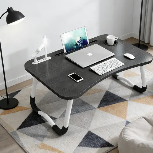 Black Laptop Stand Table Foldable Desk Computer Study Bed Adjustable Cup Slot Tray/linght and Fan - Image 8