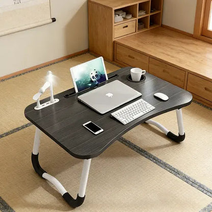 Black Laptop Stand Table Foldable Desk Computer Study Bed Adjustable Cup Slot Tray/linght and Fan - Image 9