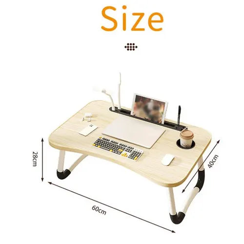 Wood Laptop Stand Table Foldable Desk Computer Study Bed Adjustable Cup Slot Tray/linght and Fan - Image 4