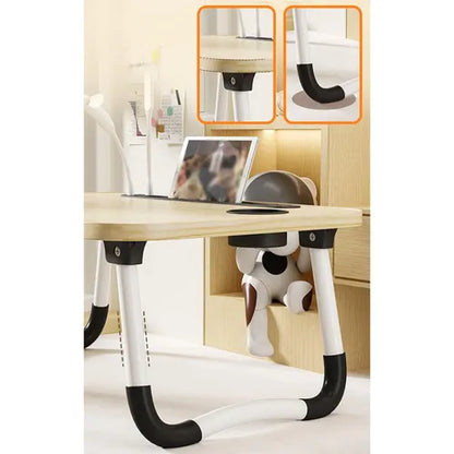 Wood Laptop Stand Table Foldable Desk Computer Study Bed Adjustable Cup Slot Tray/linght and Fan - Image 5