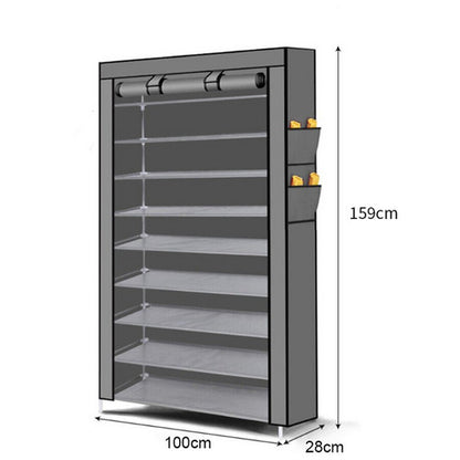 9 Tier Shoe Rack Portable Storage Cabinet Organiser Portable Wardrobe W/ Cover Gray - Image 2