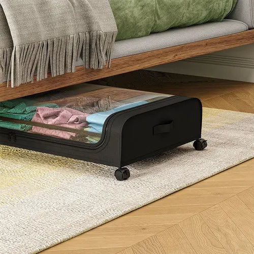 Black Square Under-Bed Storage Rack with Wheels Sturdy Easy to Move for Bedroom AU - Image 2