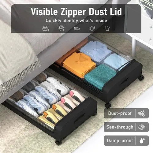 Black Square Under-Bed Storage Rack with Wheels Sturdy Easy to Move for Bedroom AU - Image 3