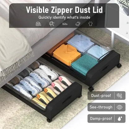 Black Square Under-Bed Storage Rack with Wheels Sturdy Easy to Move for Bedroom AU - Image 3
