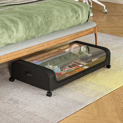 Black Square Under-Bed Storage Rack with Wheels Sturdy Easy to Move for Bedroom AU - Image 4