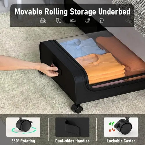 Black Square Under-Bed Storage Rack with Wheels Sturdy Easy to Move for Bedroom AU - Image 6