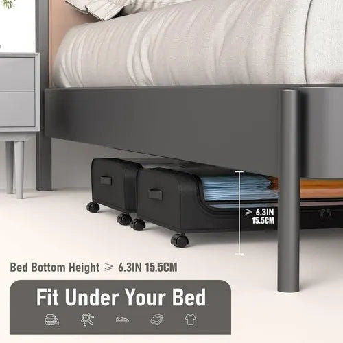 Black Square Under-Bed Storage Rack with Wheels Sturdy Easy to Move for Bedroom AU - Image 7