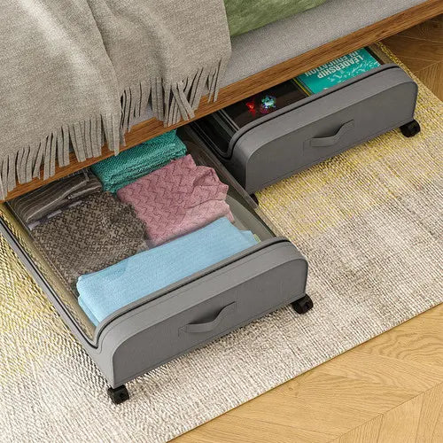 Gray Square Under-Bed Storage Rack with Wheels Sturdy Easy to Move for Bedroom AU - Image 3
