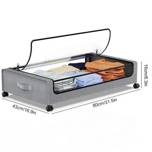 Gray Square Under-Bed Storage Rack with Wheels Sturdy Easy to Move for Bedroom AU - Image 4