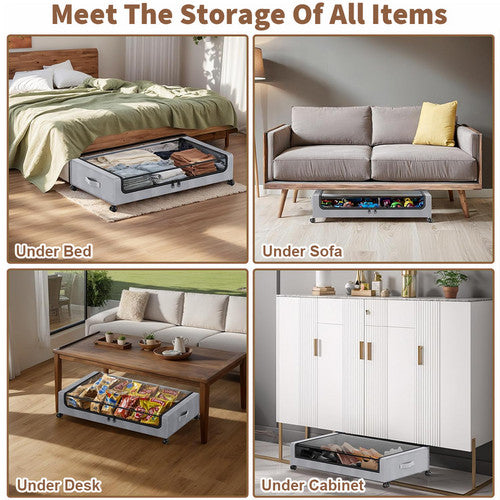 Gray Square Under-Bed Storage Rack with Wheels Sturdy Easy to Move for Bedroom AU - Image 5