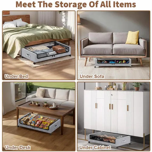Gray Square Under-Bed Storage Rack with Wheels Sturdy Easy to Move for Bedroom AU - Image 5
