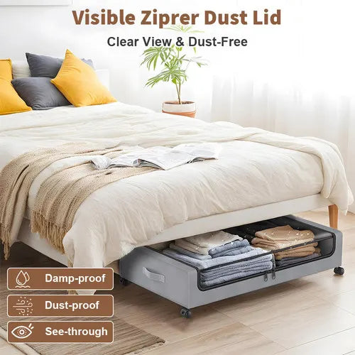 Gray Square Under-Bed Storage Rack with Wheels Sturdy Easy to Move for Bedroom AU - Image 6