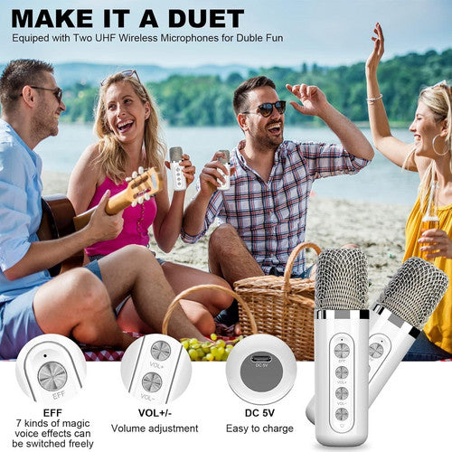 Sliver Karaoke Machine with 2 Wireless Microphones Bluetooth-Compatible 5.0 for Parties - Image 3