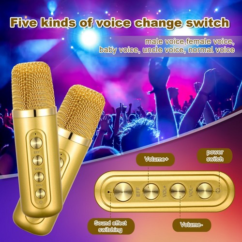 Gold Karaoke Machine with 2 Wireless Microphones Bluetooth-Compatible 5.0 for Parties - Image 3