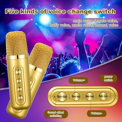 Gold Karaoke Machine with 2 Wireless Microphones Bluetooth-Compatible 5.0 for Parties - Image 3