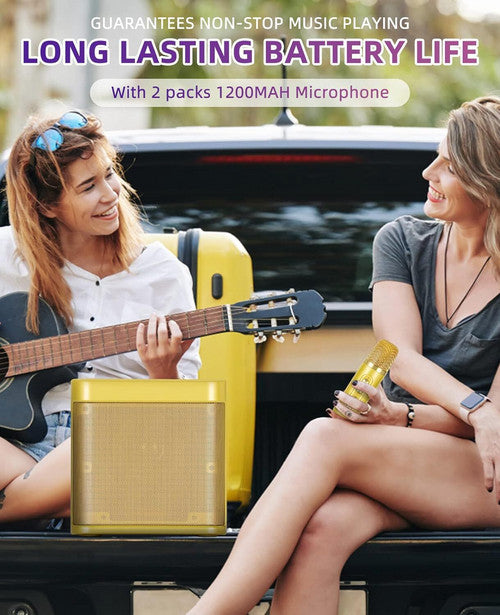 Gold Karaoke Machine with 2 Wireless Microphones Bluetooth-Compatible 5.0 for Parties - Image 7