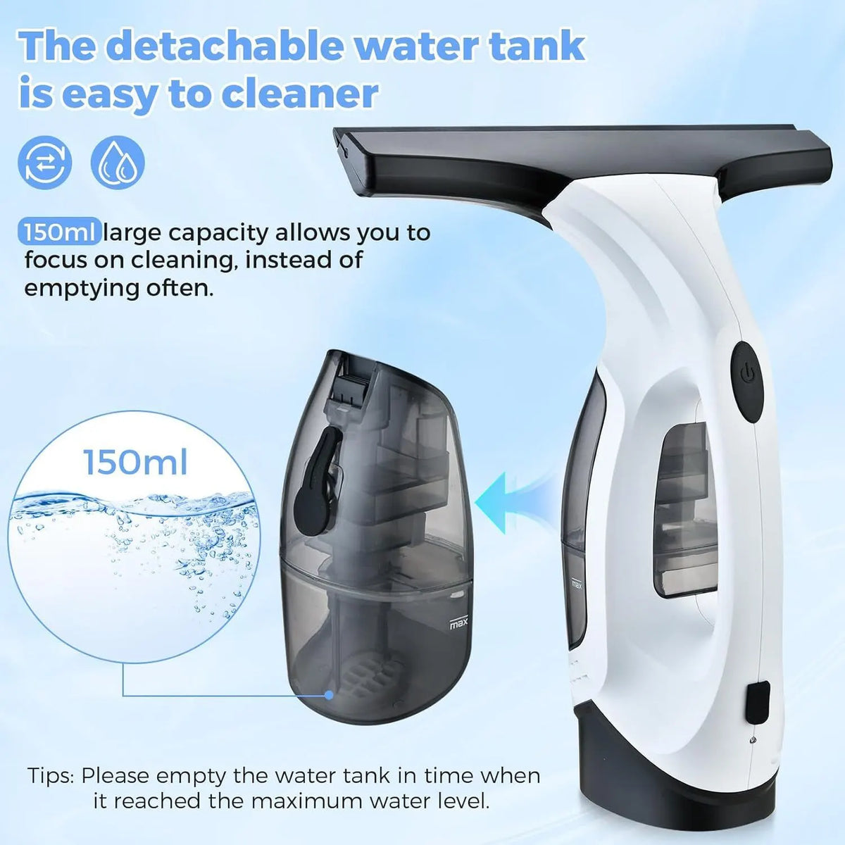 150ml Cordless Window Vacuum Cleaner Set for Windows Tiles Mirrors Shower Home - Image 5