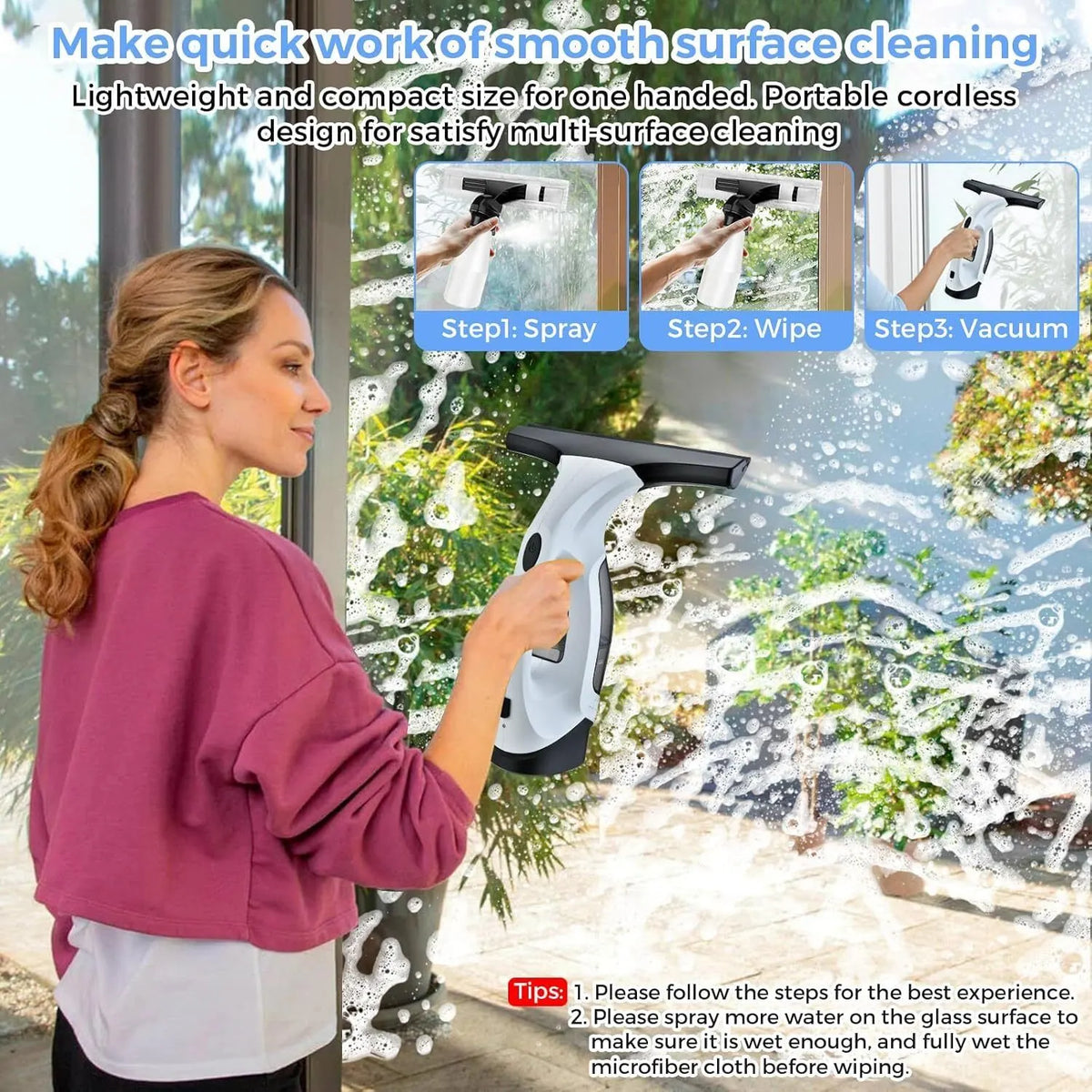 150ml Cordless Window Vacuum Cleaner Set for Windows Tiles Mirrors Shower Home - Image 8