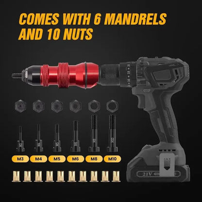 Professional Electric Drill Tool Rivet Rivnut Nut Gun Adapter Insert Tool M3-M10 - Image 4