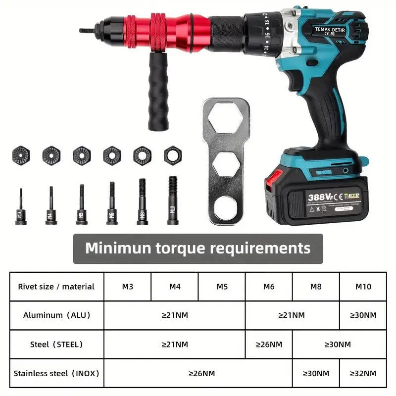 Professional Electric Drill Tool Rivet Rivnut Nut Gun Adapter Insert Tool M3-M10 - Image 7
