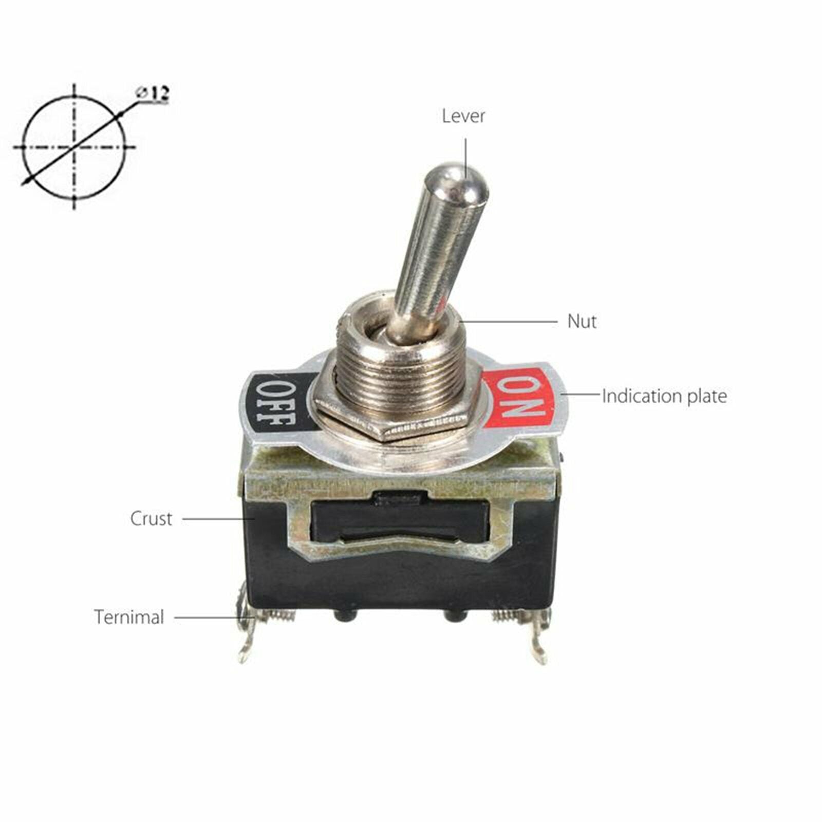 5x Toggle Switch 12V ON OFF Car Flick Dash Light Marine 12 Volt Switches Boat - Image 5