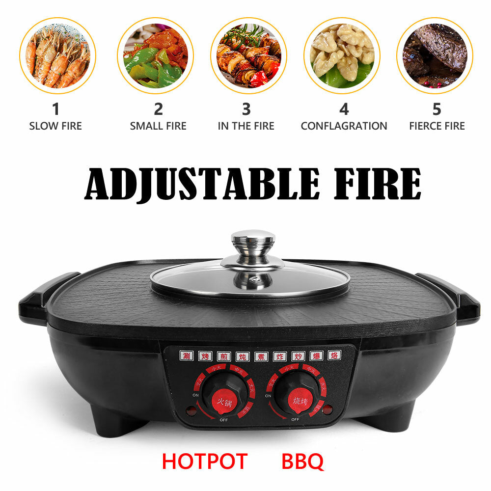 Electric 2 in 1 Hot Pot BBQ Oven Smokeless Barbecue Pan Grill Hotpot Machine - Image 3