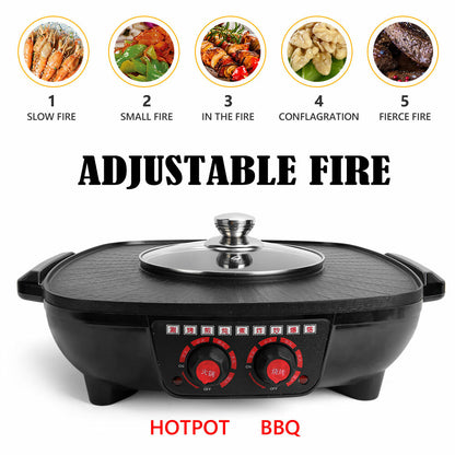 Electric 2 in 1 Hot Pot BBQ Oven Smokeless Barbecue Pan Grill Hotpot Machine - Image 3