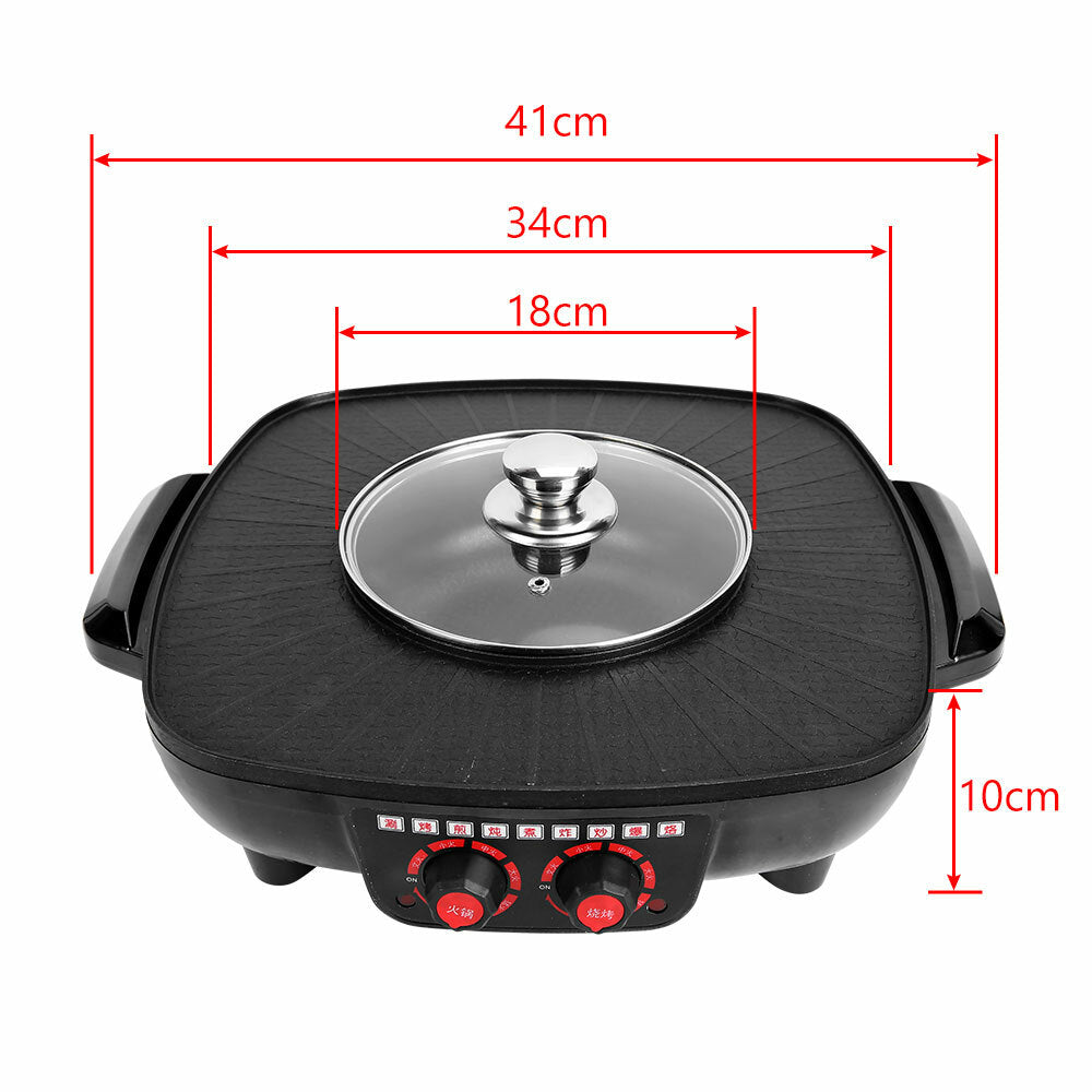 Electric 2 in 1 Hot Pot BBQ Oven Smokeless Barbecue Pan Grill Hotpot Machine - Image 4