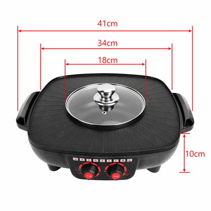 Electric 2 in 1 Hot Pot BBQ Oven Smokeless Barbecue Pan Grill Hotpot Machine - Image 4