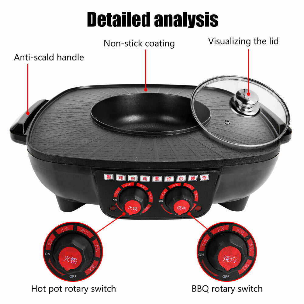 Electric 2 in 1 Hot Pot BBQ Oven Smokeless Barbecue Pan Grill Hotpot Machine - Image 5