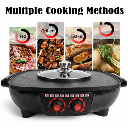 Electric 2 in 1 Hot Pot BBQ Oven Smokeless Barbecue Pan Grill Hotpot Machine - Image 6