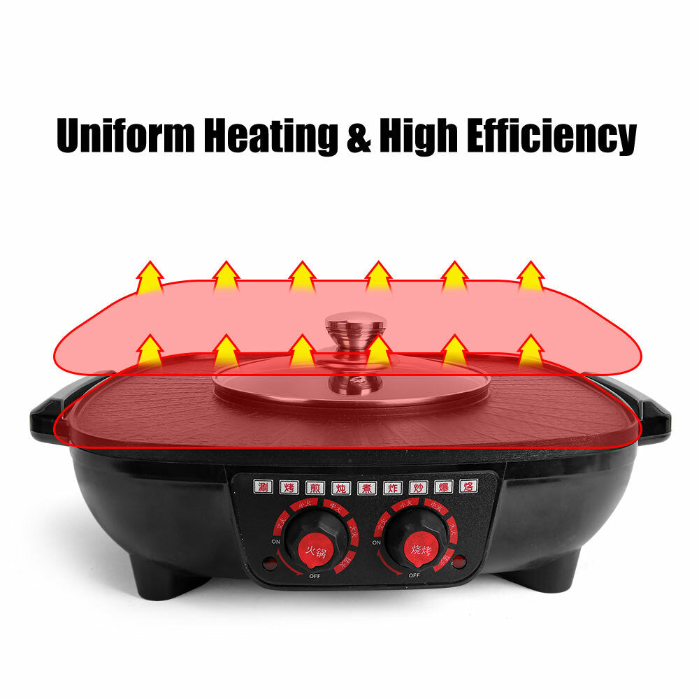 Electric 2 in 1 Hot Pot BBQ Oven Smokeless Barbecue Pan Grill Hotpot Machine - Image 8