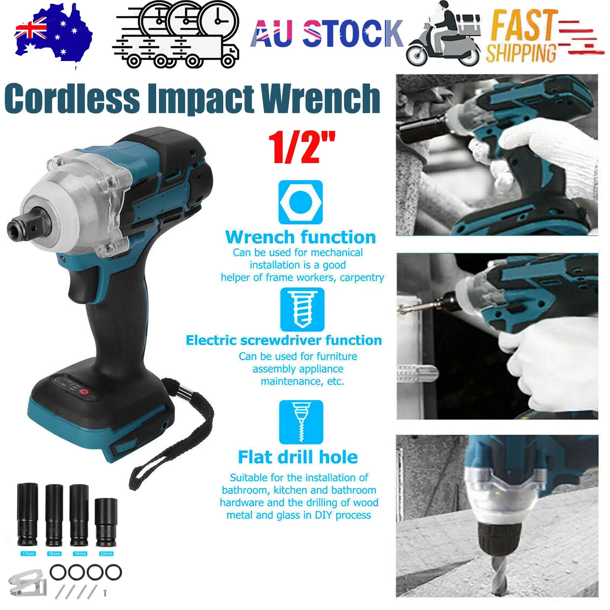 1/2" Cordless Impact Wrench Driver Brushless Rattle Gun For Makita 18V Battery