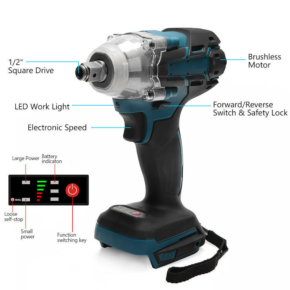1/2" Cordless Impact Wrench Driver Brushless Rattle Gun For Makita 18V Battery - Image 3