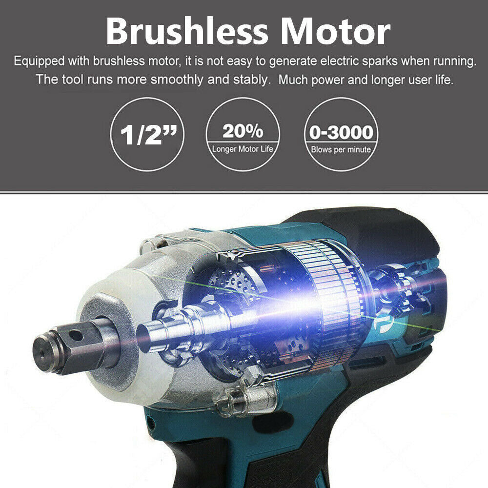 1/2" Cordless Impact Wrench Driver Brushless Rattle Gun For Makita 18V Battery - Image 7