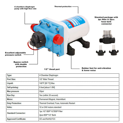 11.3LPM 55PSI 12V Water Pump for Caravan Motorhome Camper Trailer Boat RV - Image 3