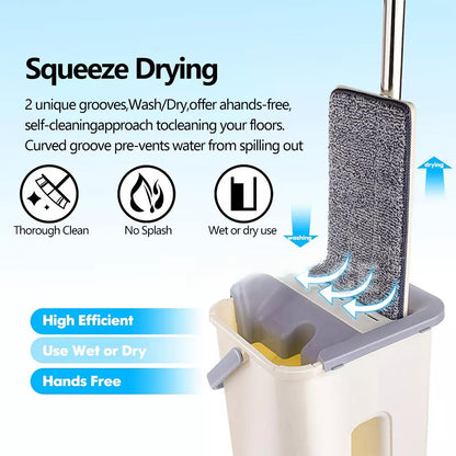 Mop Bucket Wet Dry Rinse Wash 360 Rotating Squeeze Flat Floor Cleaner with Pads - Image 7