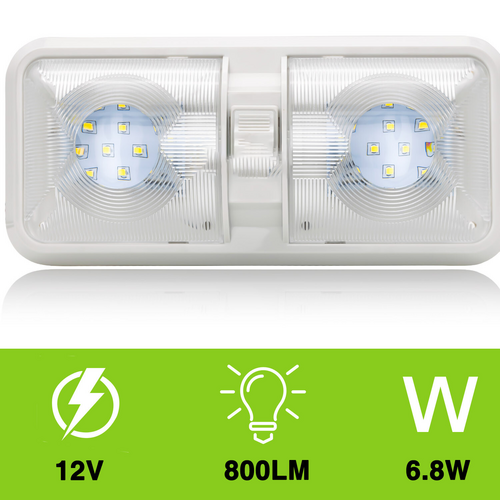 12V RV Interior LED Ceiling Light Boat Camper Caravan Trailer Double Dome Light - Image 2