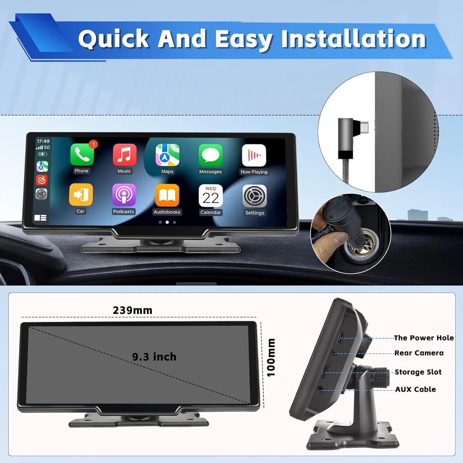 4K 10.26" Touch Dash Camera Cam Dual Car Recorder for CarPlay Android Auto - Image 4