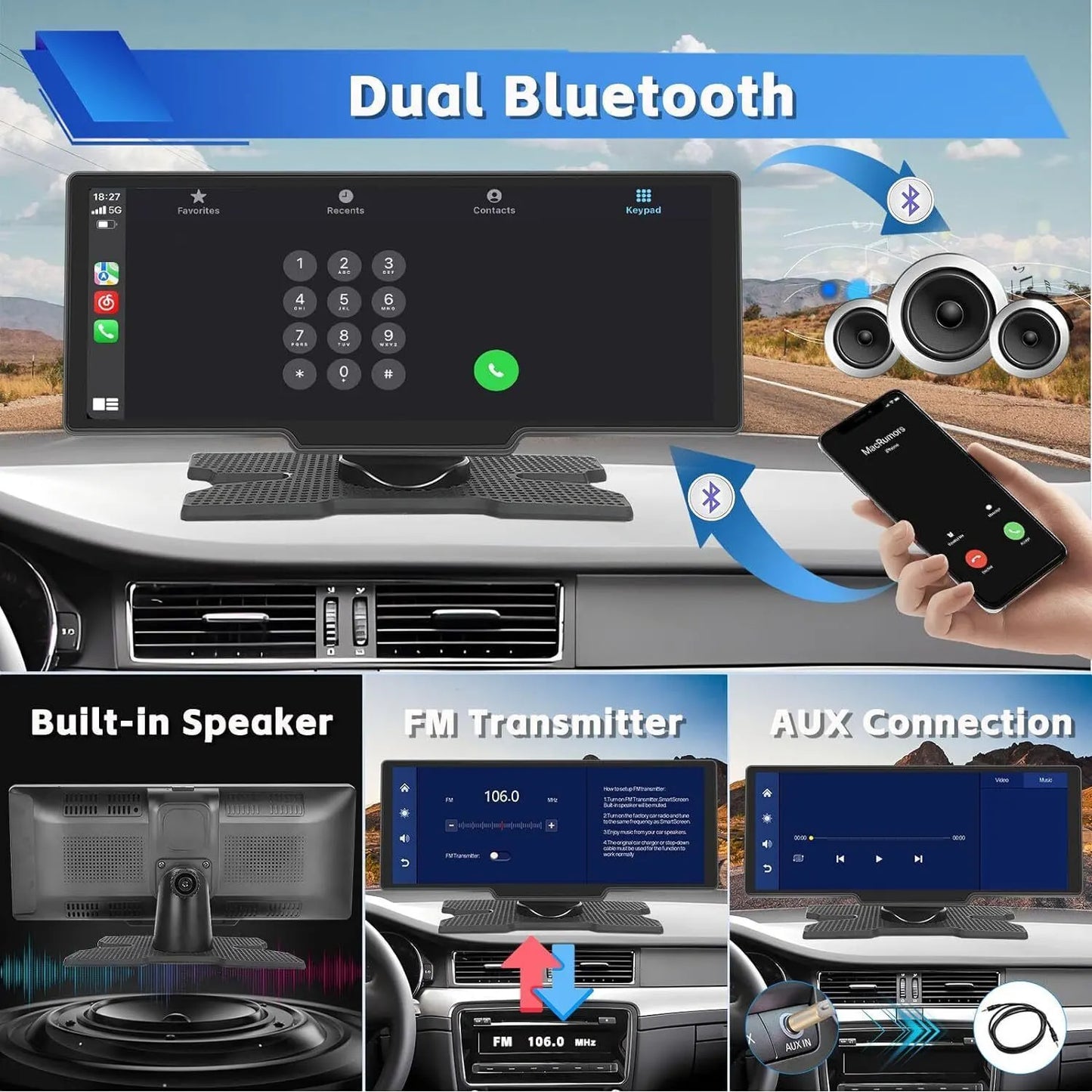4K 10.26" Touch Dash Camera Cam Dual Car Recorder for CarPlay Android Auto - Image 5